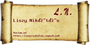 Liszy Nikétás névjegykártya